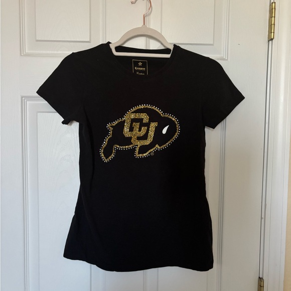 CU BUFFS Black Women's T-Shirt with Gold Rhinestones. Size Medium - Picture 1 of 4